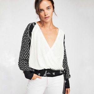 FREE PEOPLE Auxton Thermal Wrap Tie Floral Blouse